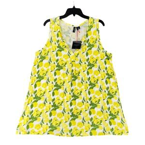 Cynthia Rowley Tank Top Womens 1X Lemon Print Sleeveless Rayon Blend Resortwear